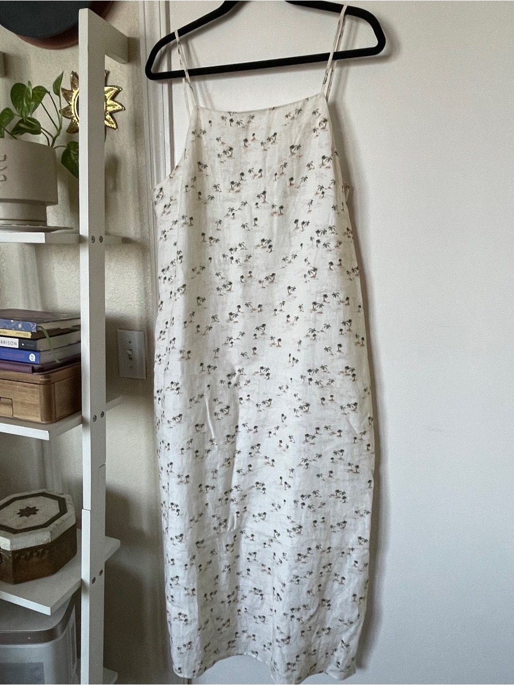 Whimsy + Row Cream Floral Slip dress with plan tree / beach print